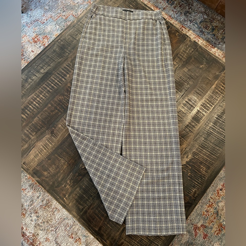 Women's Banana Republic Plaid Wide Leg Pants Size 6 Trousers Zipper Pockets